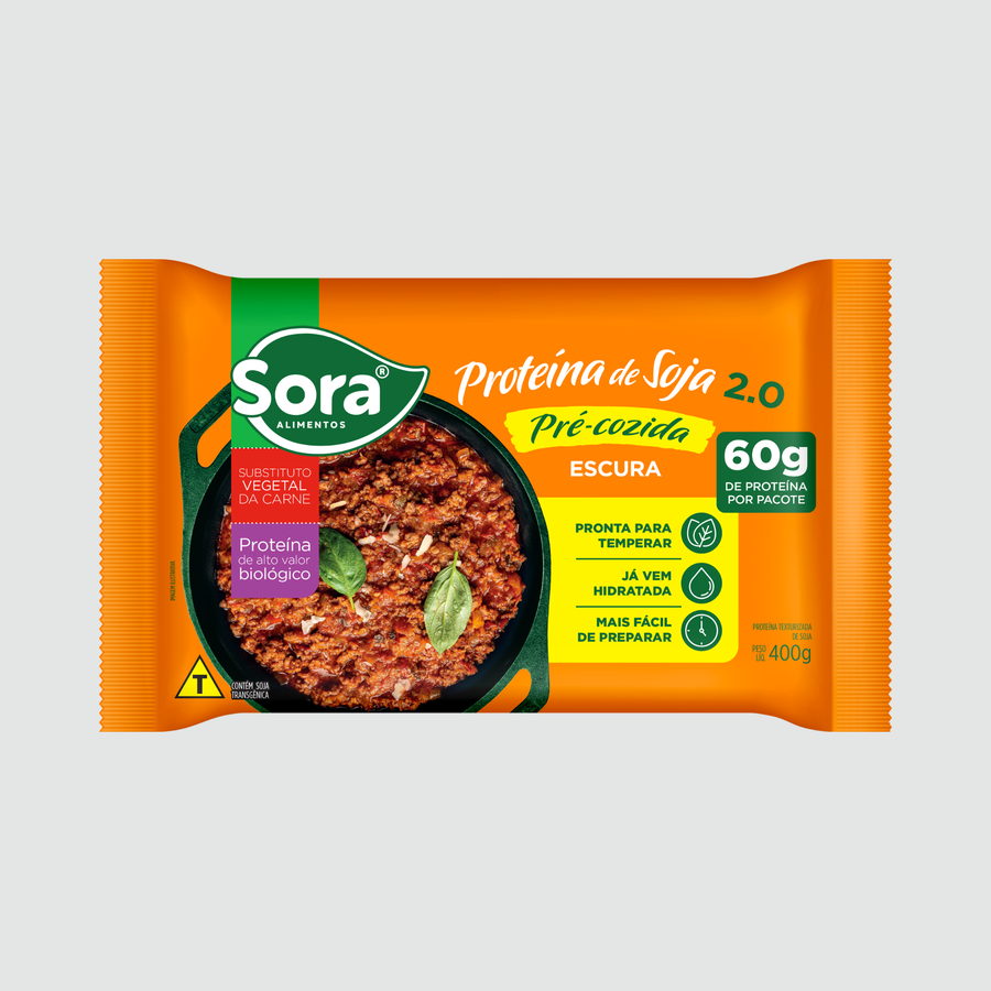 Proteína de Soja Pré-Cozida 2.0 Escura 400g – Sora Alimentos